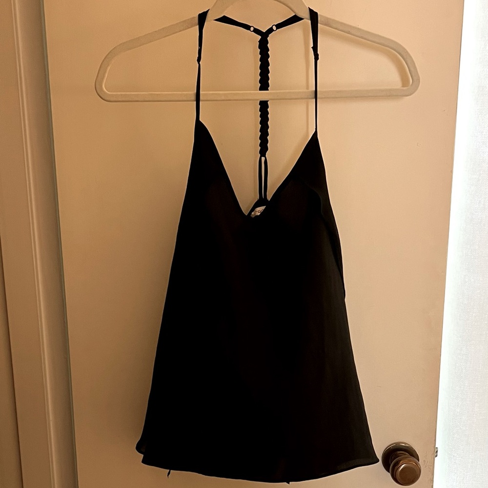 BCBG Generation black satin braided razor back strappy sleeveless top